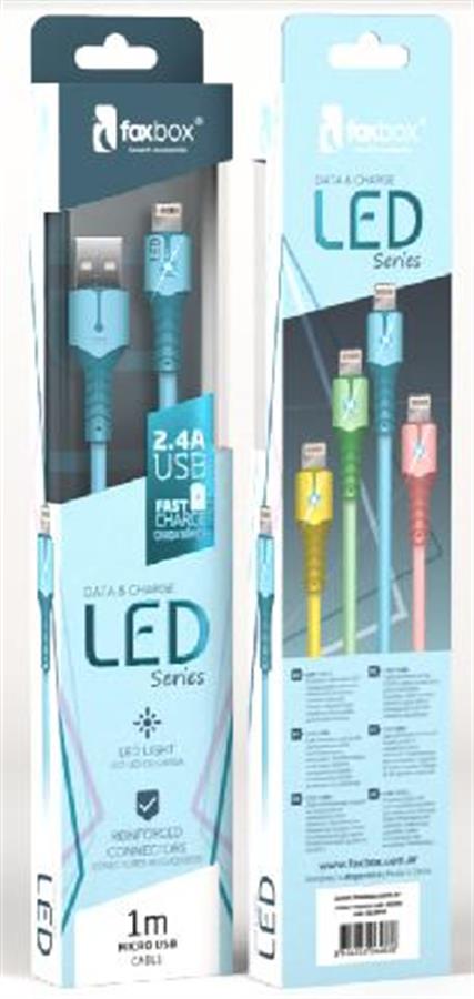 Cable led tipo C 2.4A 1mt colores varios Foxbox