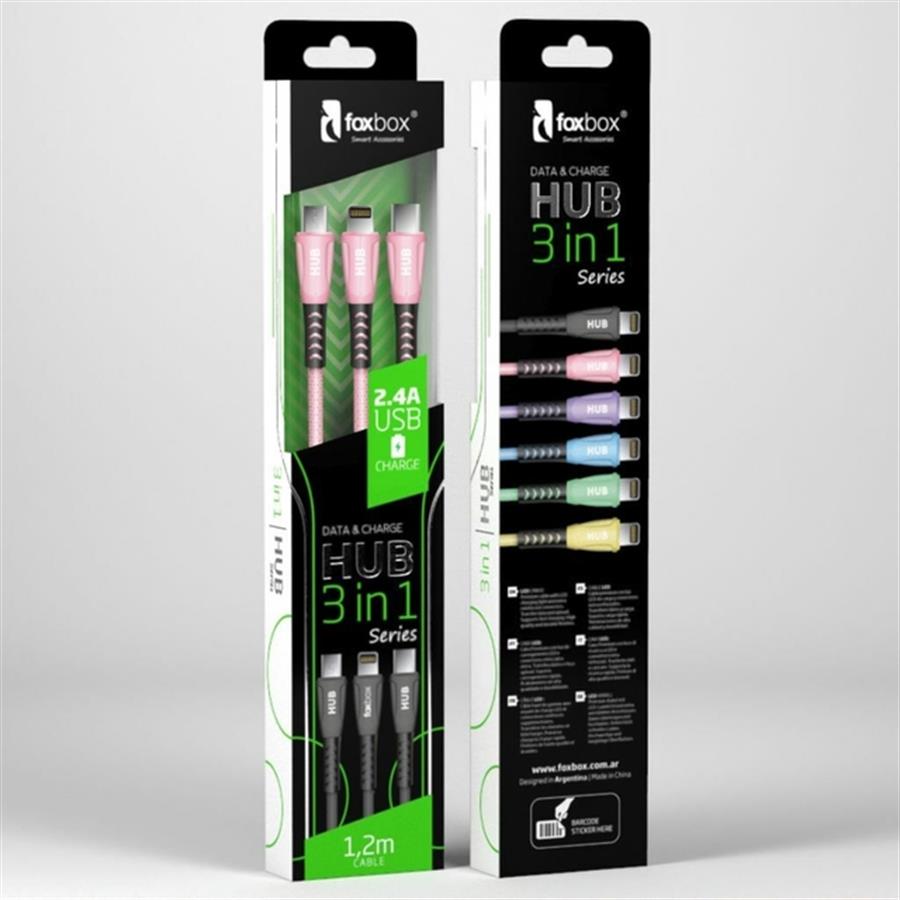 Cable Hub 3 en 1 micro, lightning, c color varios Foxbox