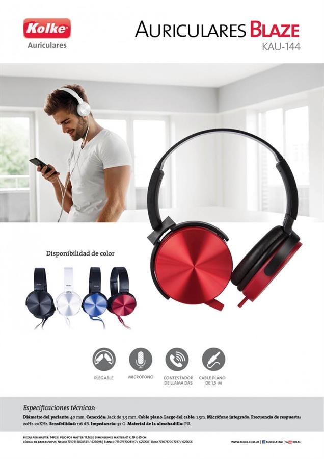 Auriculares con cable Kolke KU-144 plegables Rojo