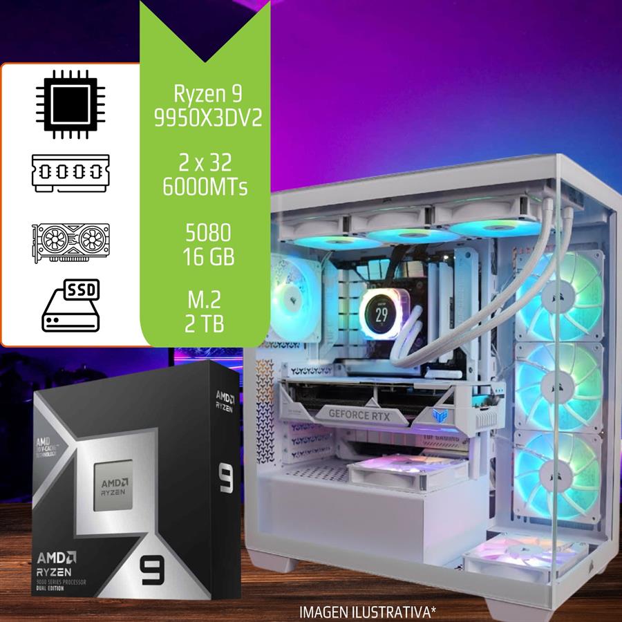 PC Gamer / Diseño Ryzen 9 9950X3DV2 64GB (2x32GB) 6000MHZ SSD M.2 2TB 5080 16GB