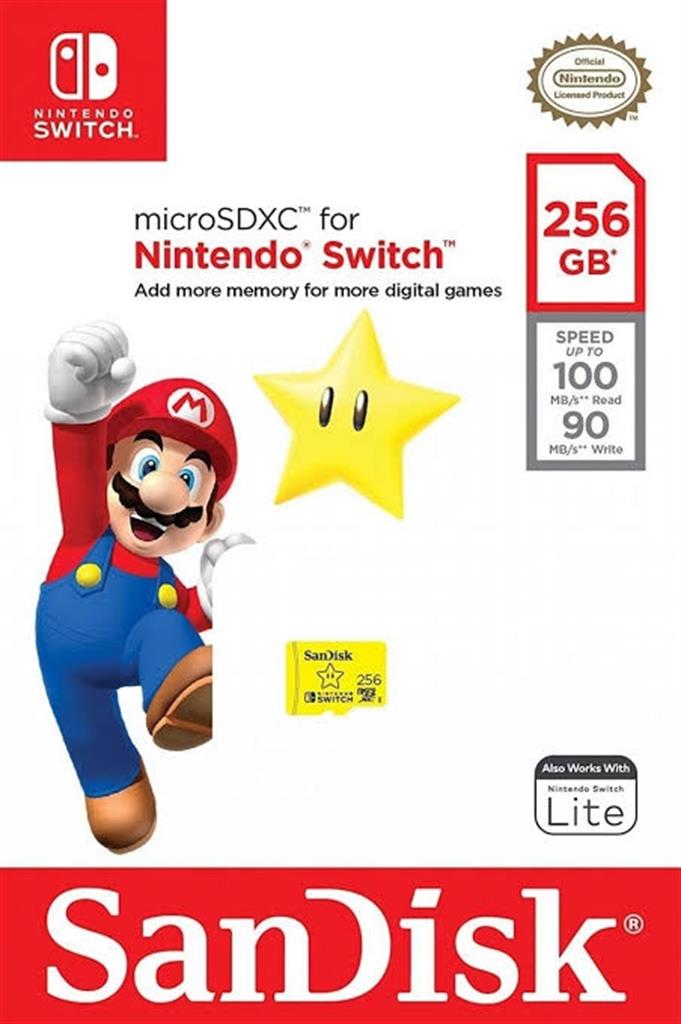 Tarjeta de Memoria Sandisk MicroSDXC 256GB UHS-I Card C10 U3 100Mb for Nintendo Switch Mario Bros Edition