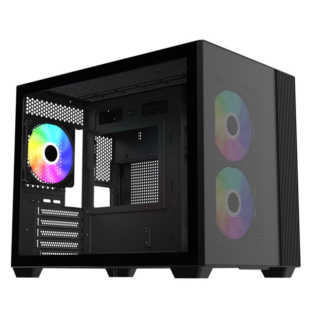 Gabinete Cooler Master Elite 461 Mini Tower 3 Fans Tempered Glass Black