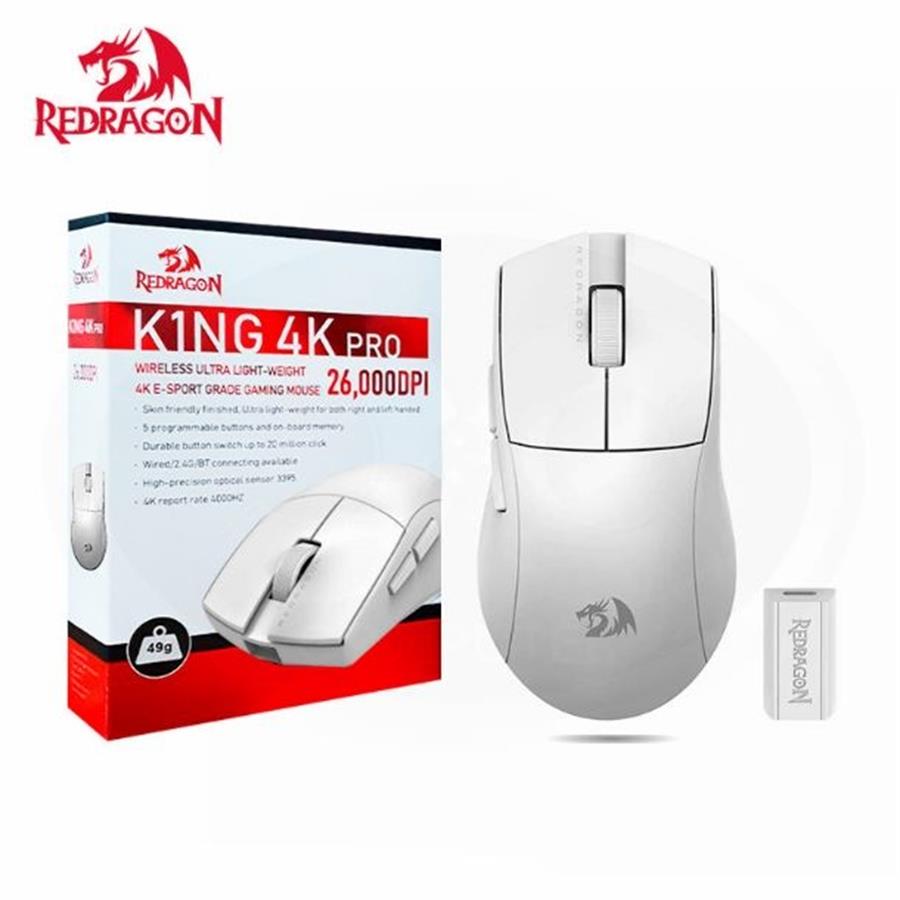 Mouse Inalámbrico Redragon King M916 Pro 4K Blanco