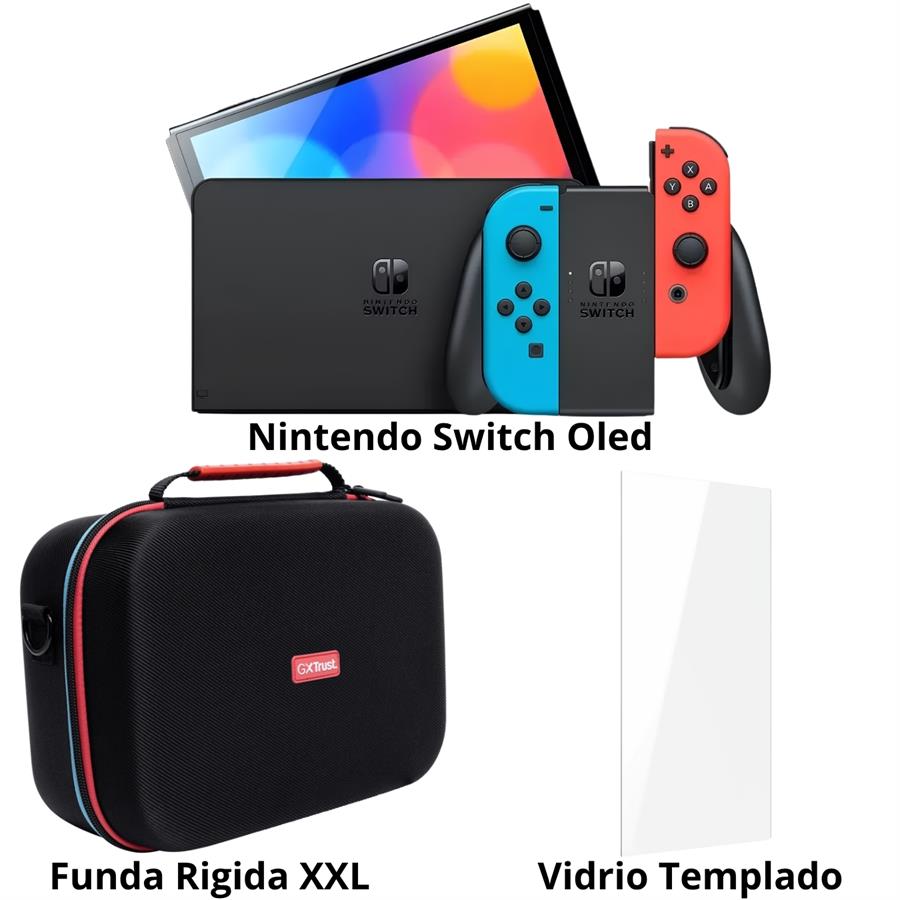 Consola Nintendo Switch Oled + Funda Rigida XXL + Vidrio Templado