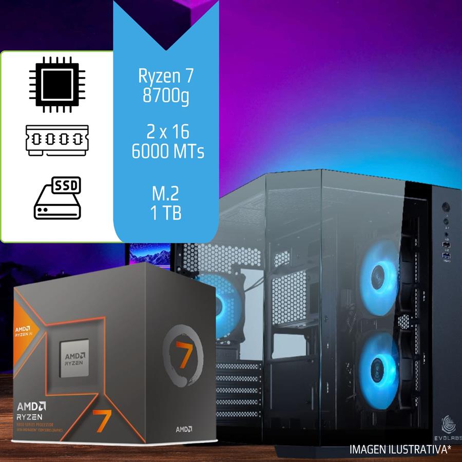 Pc Gamer / Diseño Ryzen 7 8700G 32GB (2x16GB) 6000Mhz SSD M.2 1TB