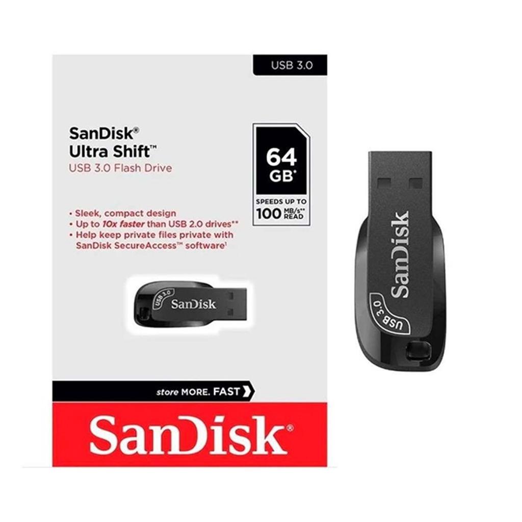 Pen Drive Sandisk Ultra Shift 3.0 USB Black 64GB