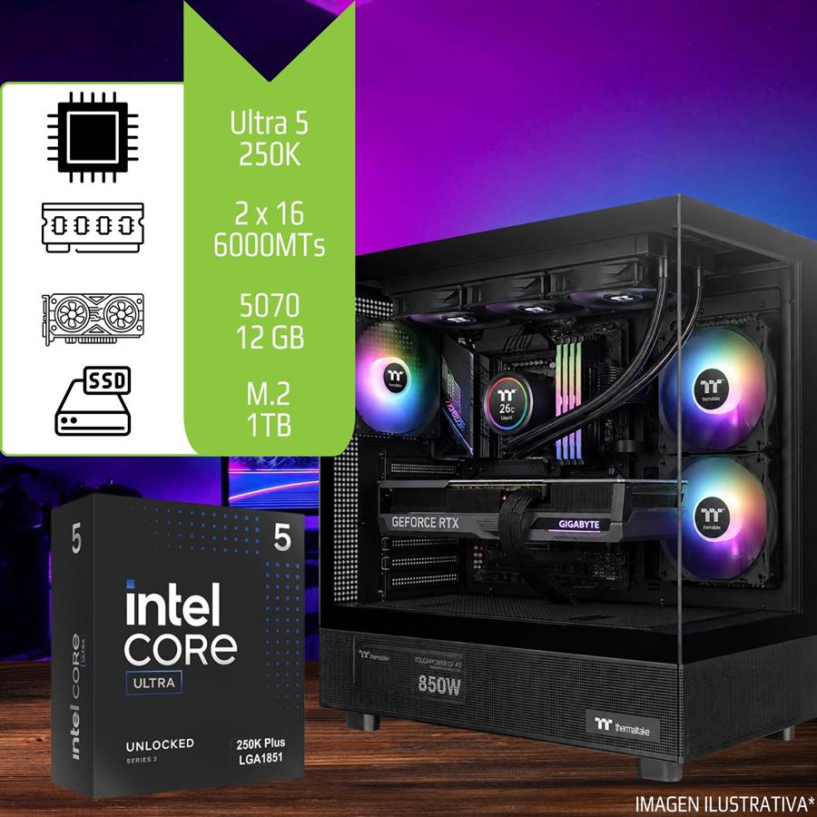 Pc Gamer / Diseño Intel Ultra 5 250K 32GB (2x16GB) 6000 MHz SSD M.2 1TB RTX 5070 AERO 12GB