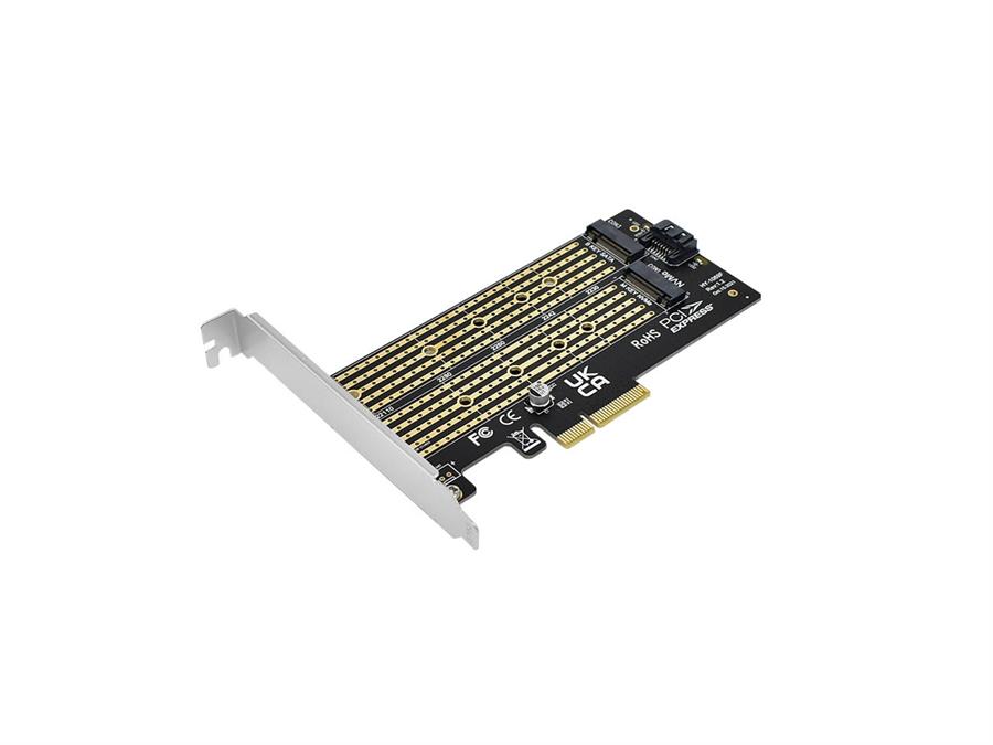 Placa PCI Express para 2 discos M.2 SSD NVMe y NGFF Sata Nisuta (NSPLPCIEM2)