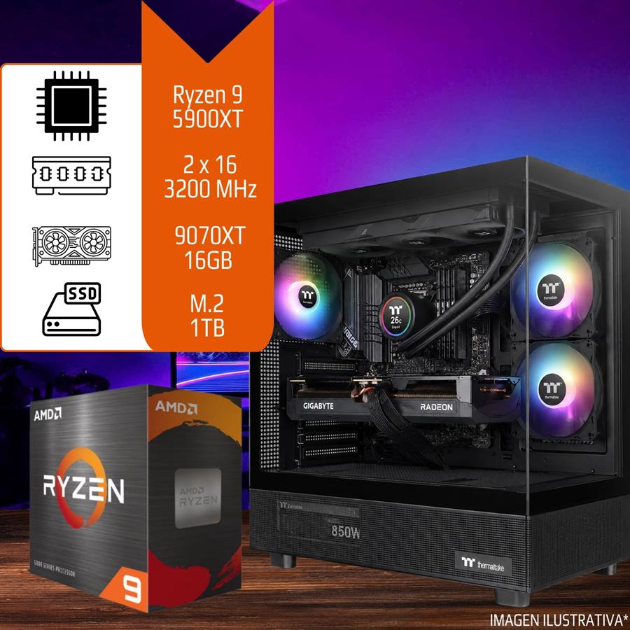 Pc Gamer / Diseño Ryzen 9 5900XT 32GB (2x16GB) 3200 MHz SSD M.2 1TB RX 9070XT 16GB