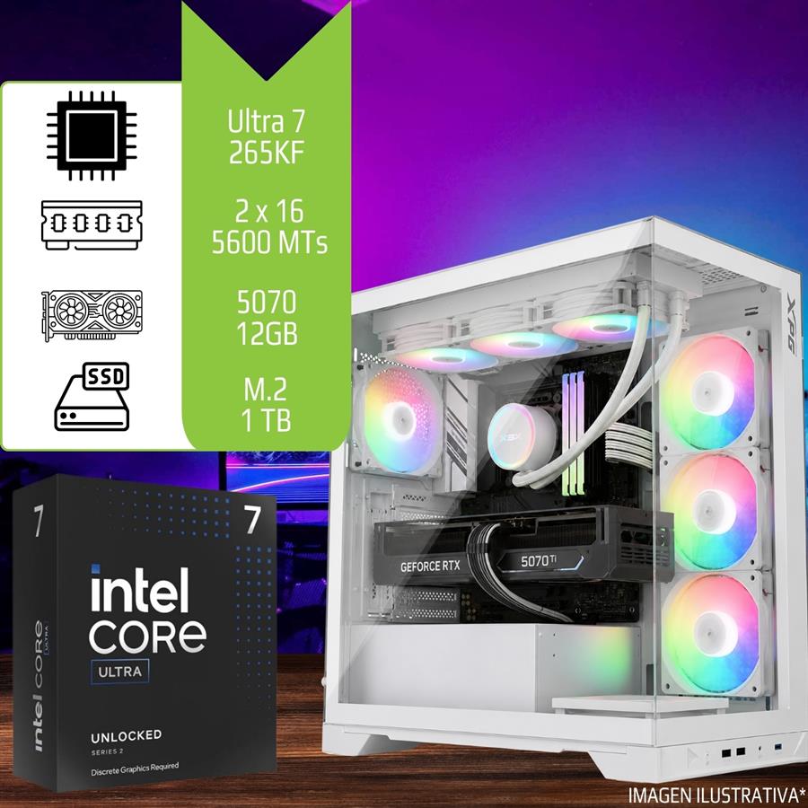 PC Gamer / Diseño Ultra 7 265KF 32GB (2x16GB 5600Mhz) SSD M.2 1TB 5070 12GB