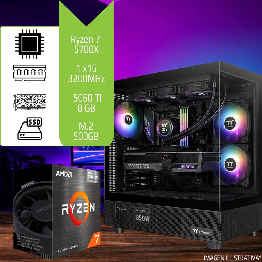 Pc Gamer / Diseño Ryzen 7 5700X 16GB 3200 MHz SSD M.2 500GB RTX 5060 TI 8GB