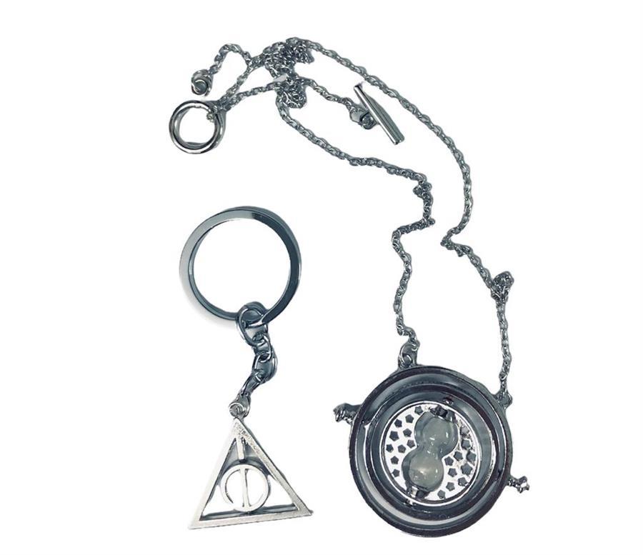 COLGANTE HARRY POTTER GIRATIEMPO PLATA + LLAVERO RELIQUIA PLATA