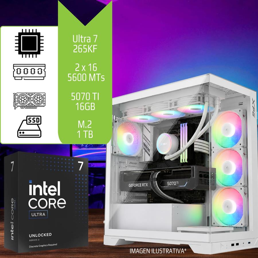 PC Gamer / Diseño Ultra 7 265KF 32GB (2x16GB 5600Mhz) SSD M.2 1TB 5070TI 16GB