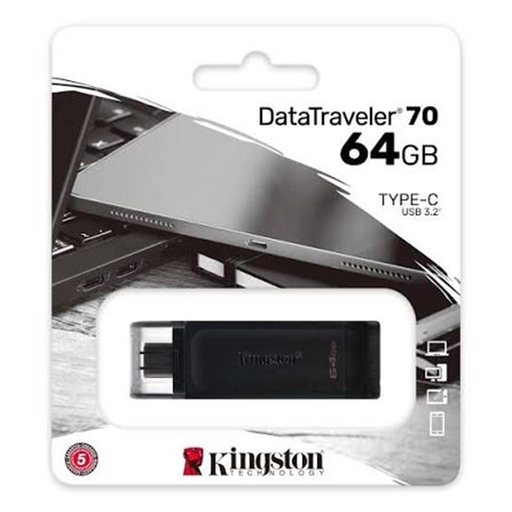 Pen Drive KINGSTON DataTraveler 70 64GB USB 3.2 Gen 1 Tipo C Negro