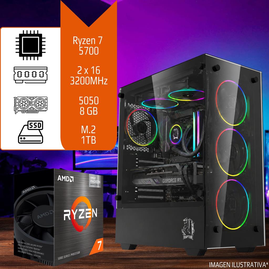 PC Gamer / Diseño Ryzen 7 5700 32GB 3200 MHz SSD M.2 1TB RTX 5050 8GB