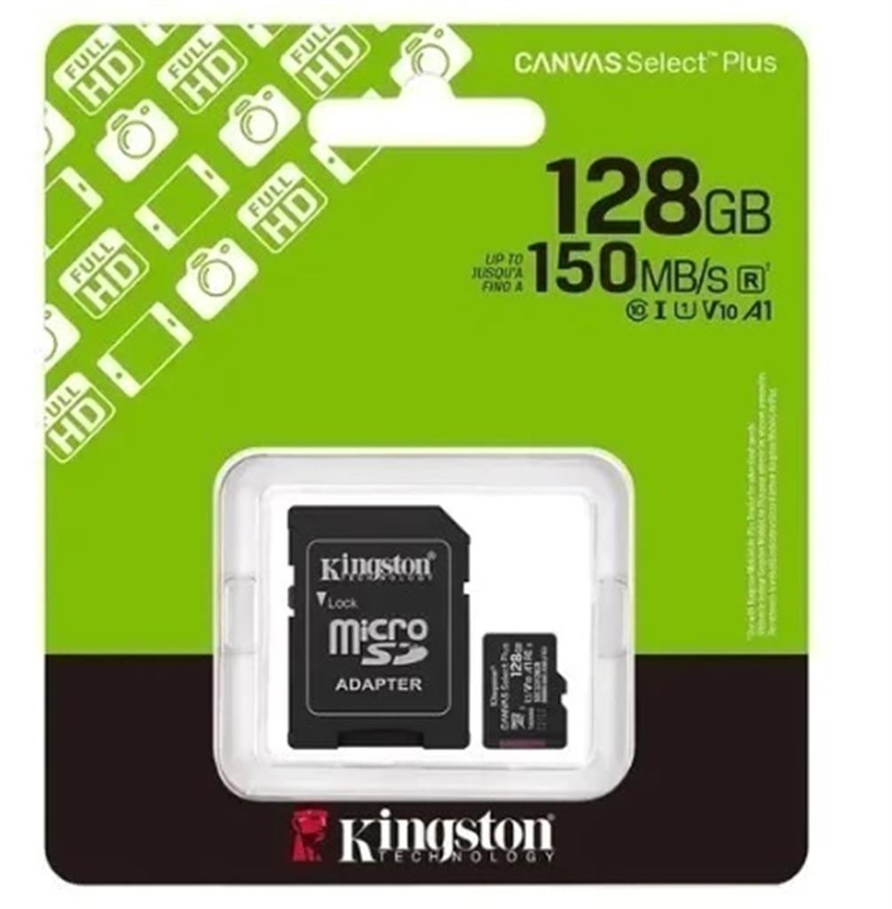 Tarjeta de Memoria KINGSTON Canvas Select Plus MicroSDXC 128GB Gen3 A1 150MB/s c/adaptador