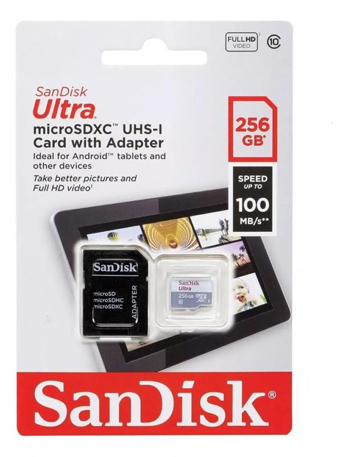 Tarjeta microSD Sandisk Ultra 256GB C10 c/ada 100M
