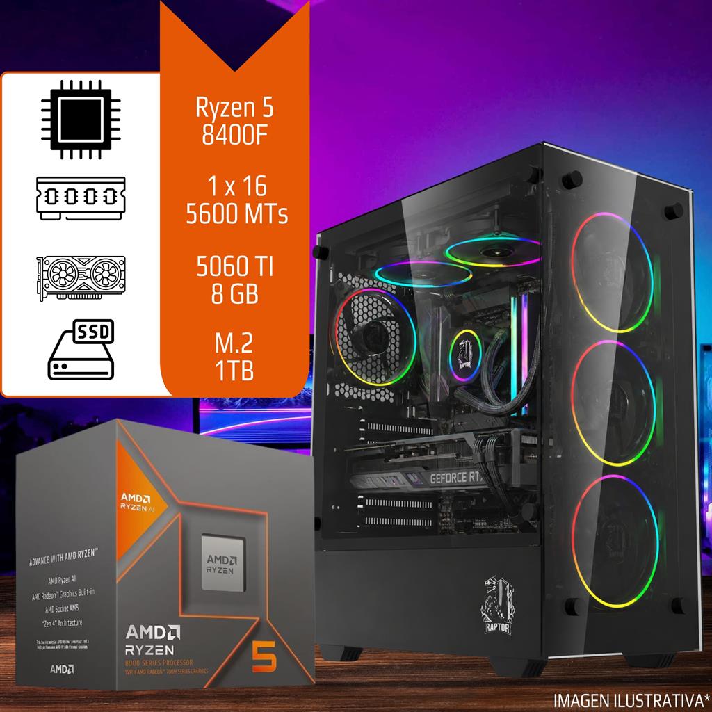 PC Gamer / Diseño Ryzen 5 8400F 16GB 5600 MHz SSD M.2 1TB RTX 5060 TI 8GB