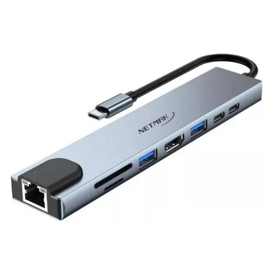Hub Adaptador 8 en 1 Tipo-C Netmak (NM-8EN1)