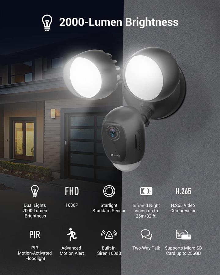 Camara IP Exterior EZVIZ + 2 Reflectores luz Blanca LC1C (CS-LC1C) Negro